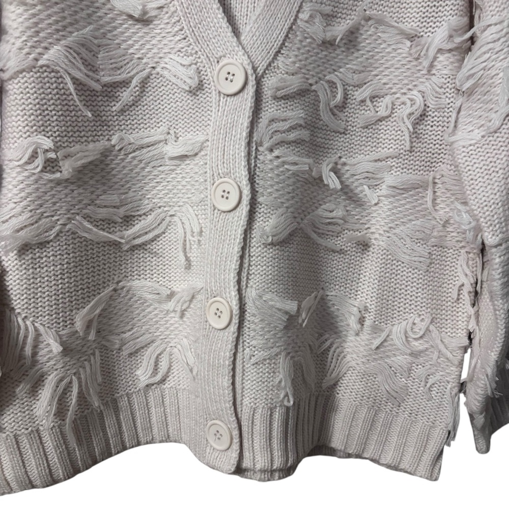 NWT 525 America Sweaters Fringe V Neck button front cream Cardigan Medium - Picture 8 of 12